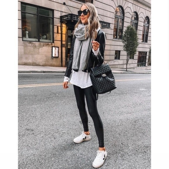 SPANX Pants - SPANX faux leather moto black high waisted leggings pants 2437 size M